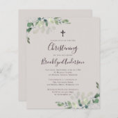 Papier Budget Eucalyptus beige Christening Invitation (Devant / Derrière)