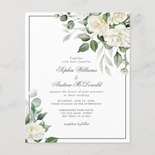 Papier Budget Eucalyptus blanc Faire-part de mariage (Devant)