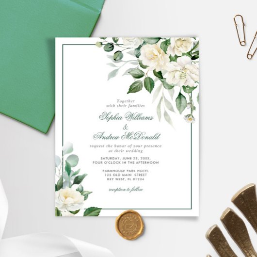 Papier Budget Eucalyptus blanc Faire-part de mariage