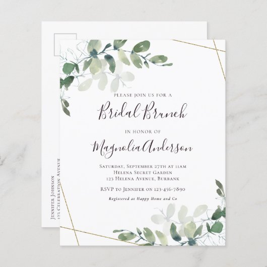 Papier Budget Eucalyptus Bridal Brunch Invitation de cart (Devant / Derrière)
