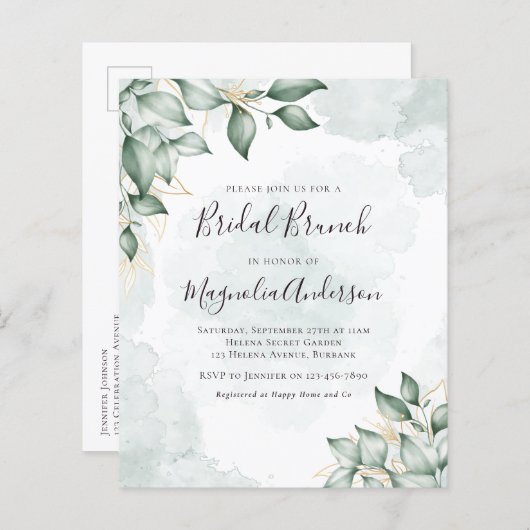 Papier Budget Eucalyptus Bridal Brunch Invitation de cart (Devant / Derrière)