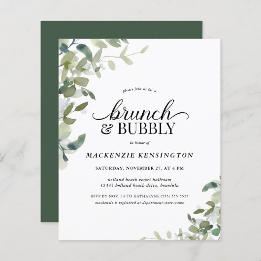 Papier Budget Eucalyptus Brunch Bubbly Invitation (Devant / Derrière)