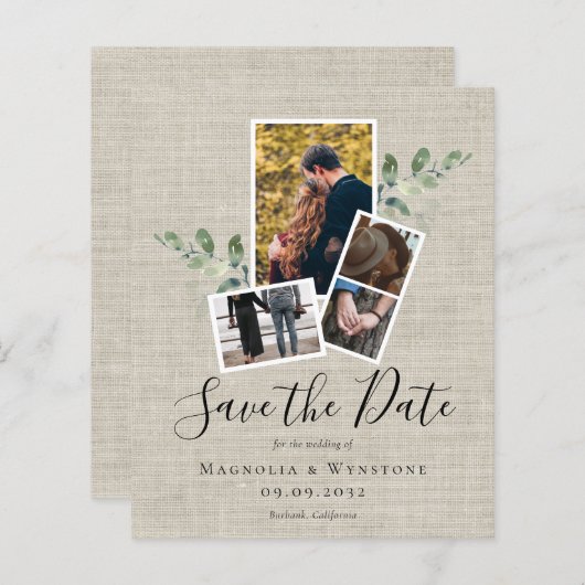 Papier BUDGET Eucalyptus Burlap Mariage Enregistrer La Da (Devant / Derrière)