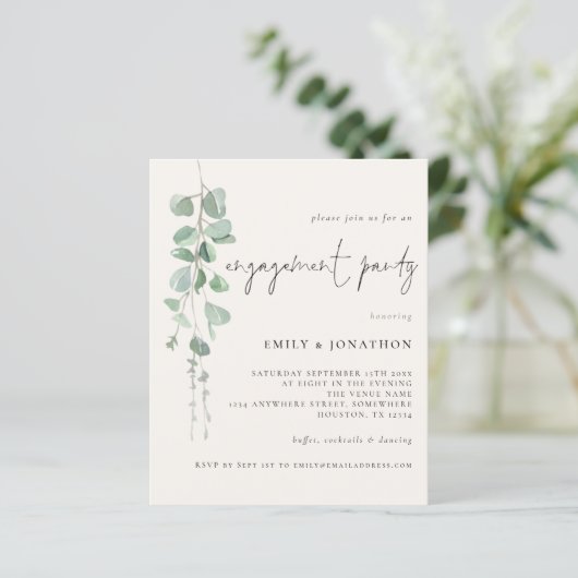 Papier Budget Eucalyptus Cream Engagement Invitation (Debout devant)