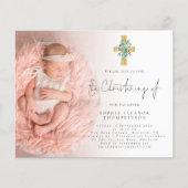Papier Budget Eucalyptus Cross Photo Christening Invitati (Devant)