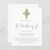Papier Budget Eucalyptus Cross Script Christening Invitat (Devant / Derrière)