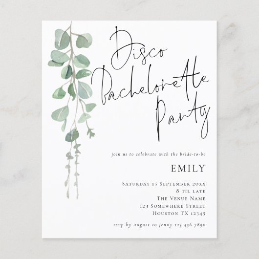 Papier Budget Eucalyptus Disco Bachelorette Invitation (Devant)