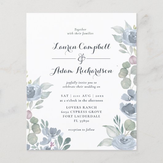 Papier Budget Eucalyptus Dusty Blue Faire-part de mariage (Devant)