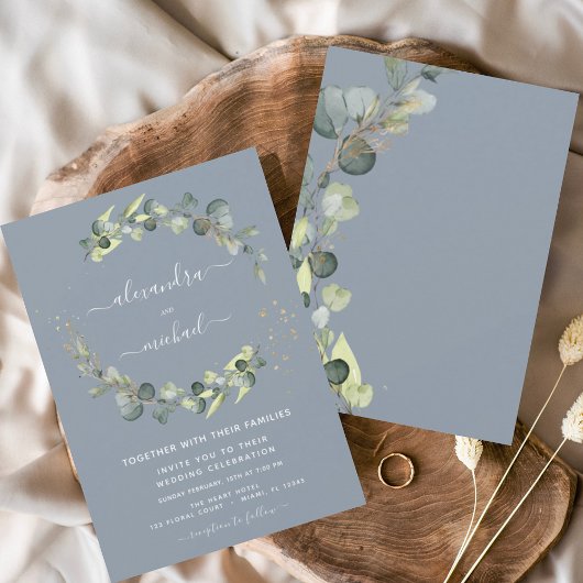 Papier Budget Eucalyptus Dusty Blue Wedding Invitations