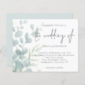 Papier Budget Eucalyptus Faire-part de mariage bleu en po (Devant / Derrière)