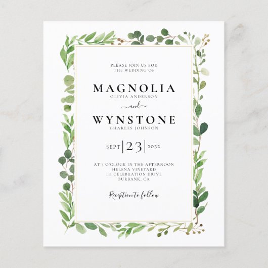 Papier Budget Eucalyptus Faire-part de mariage botanique (Devant)