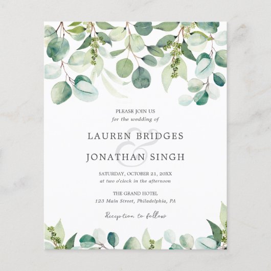 Papier Budget Eucalyptus Faire-part de mariage de verdure (Devant)