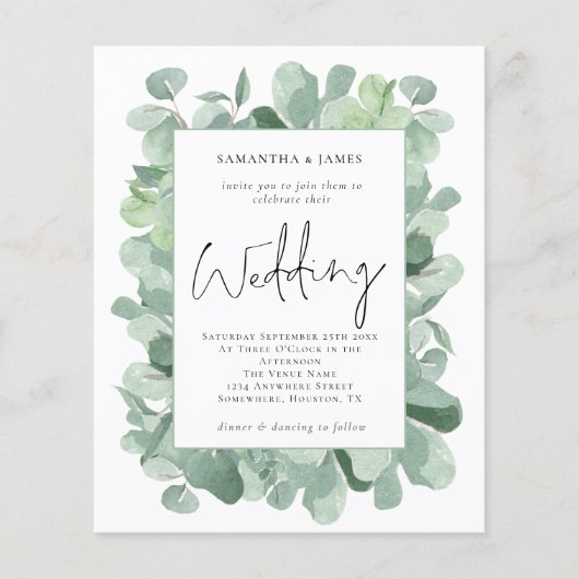 Papier Budget Eucalyptus Faire-part de mariage frontalièr (Devant)