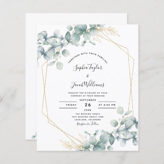 Papier Budget Eucalyptus Faire-part de mariage géométriqu (Devant / Derrière)
