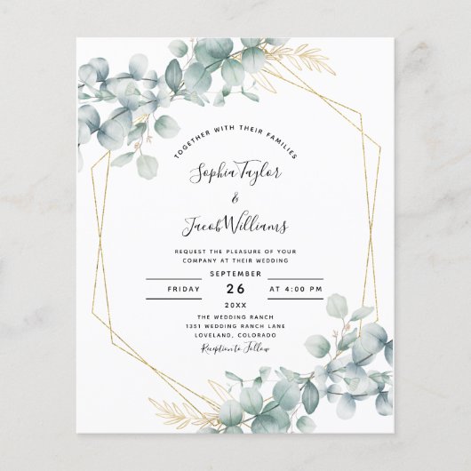 Papier Budget Eucalyptus Faire-part de mariage géométriqu (Devant)