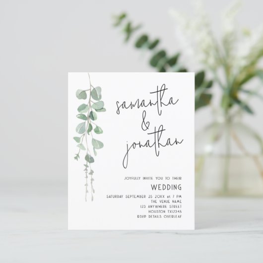 Papier Budget Eucalyptus Faire-part de mariage informel (Debout devant)