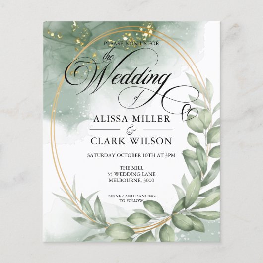 Papier BUDGET Eucalyptus Faire-part de mariage Or (Devant)