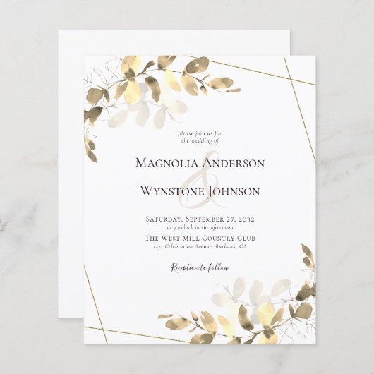 Papier Budget Eucalyptus Faire-part de mariage Or Vert (Devant / Derrière)