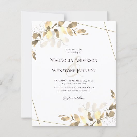 Papier Budget Eucalyptus Faire-part de mariage Or Vert (Devant)