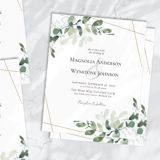 Papier Budget Eucalyptus Faire-part de mariage Or Vert