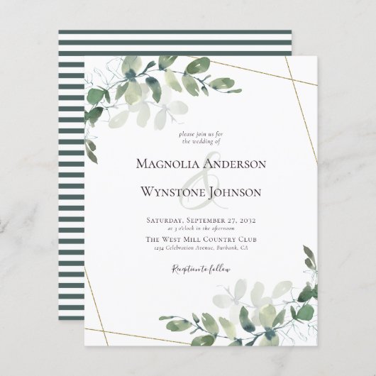 Papier Budget Eucalyptus Faire-part de mariage Or Vert (Devant / Derrière)