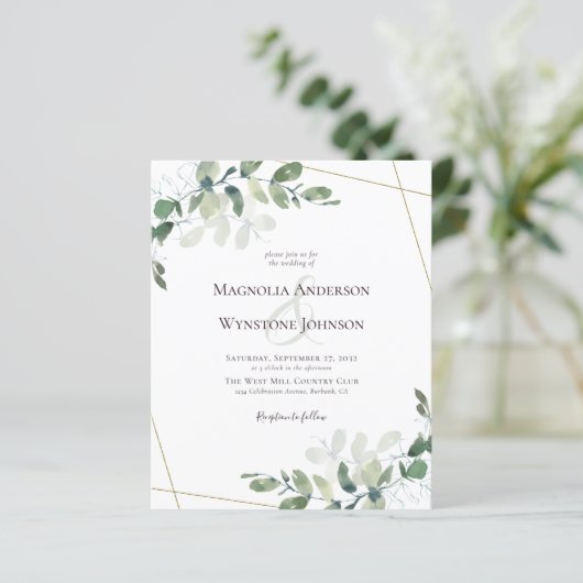 Papier Budget Eucalyptus Faire-part de mariage Or Vert (Debout devant)