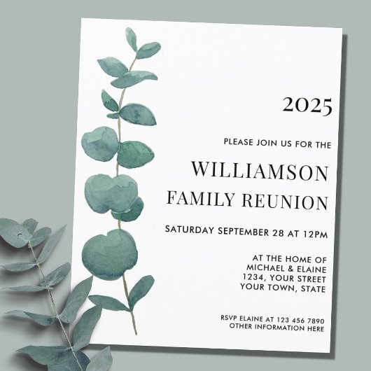 Papier Budget Eucalyptus Family Reunion Invitation