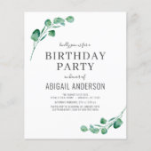 Papier Budget Eucalyptus Fille Anniversaire Invitation (Devant)
