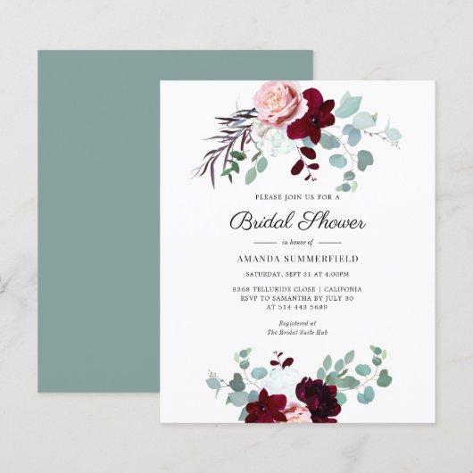 Papier Budget Eucalyptus Floral Bridal Shower Invitation (Devant / Derrière)
