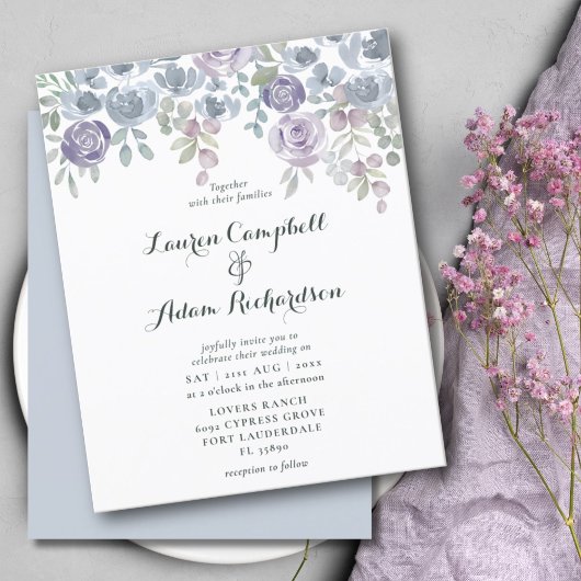 Papier Budget Eucalyptus & Floral Purple Mariage Inviter