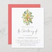 Papier Budget Eucalyptus Florals Cross Christening Invita (Devant / Derrière)