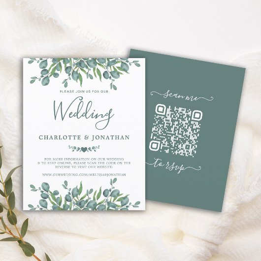 Papier Budget Eucalyptus Foliage QR Code Mariage Invitati