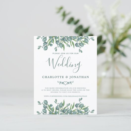 Papier Budget Eucalyptus Foliage QR Code Mariage Invitati (Debout devant)