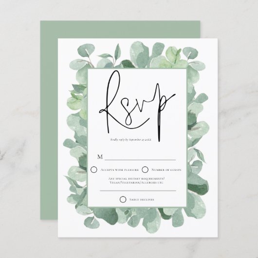 Papier Budget Eucalyptus Frame Mariage RSVP (Devant / Derrière)