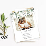 Papier Budget Eucalyptus Glow Photo Save the Date<br><div class="desc">** SATIN PAPER IS PAPER THIN. UPGRADE THE PAPER FOR A THICKER PAPER. HAS AN OPTION FOR ENVELOPES. *** Save money on formal invitations with this smaller invitation that has an option for envelopes. Get your guests ready for the amazing wedding with your Eucalyptus Glow Photo Save the Date Cards....</div>