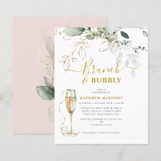 Papier Budget Eucalyptus Gold Blush Pink Fête des mariées (Devant / Derrière)