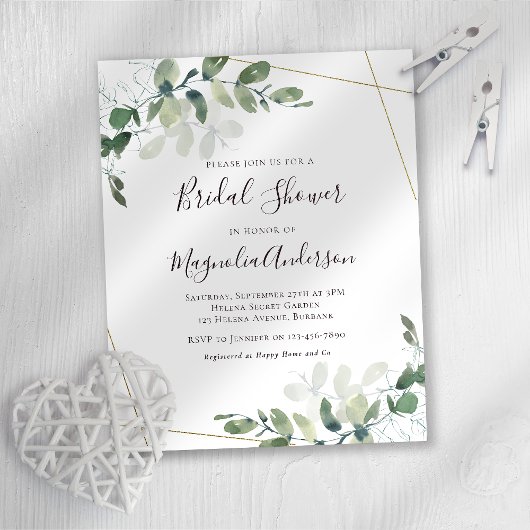 Papier Budget Eucalyptus Gold Bridal Shower Invitation