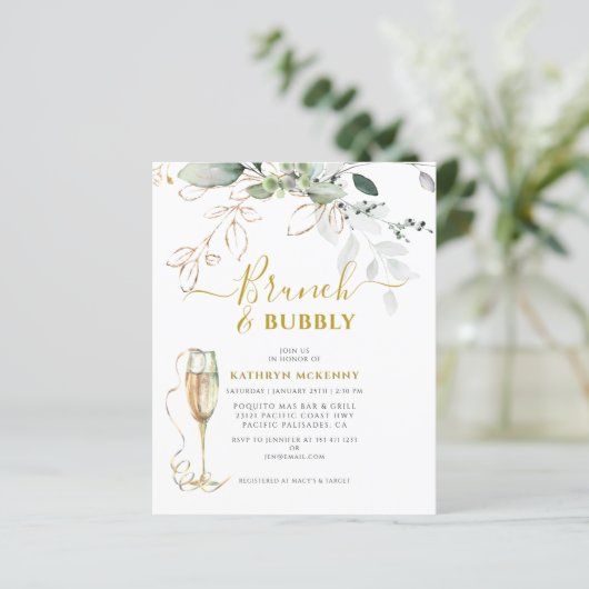 Papier Budget Eucalyptus Gold Calligraphy Fête des mariée (Debout devant)