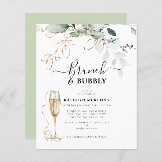 Papier Budget Eucalyptus Gold Calligraphy Fête des mariée (Devant / Derrière)