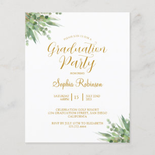 Papier Budget Eucalyptus Gold Graduation Party Invitation
