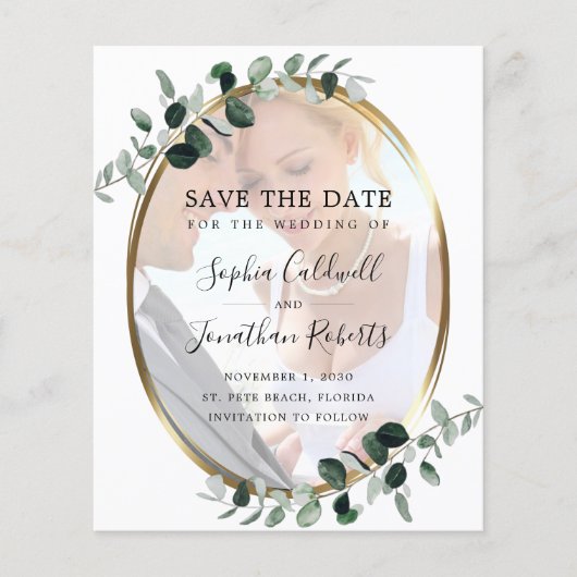 Papier Budget Eucalyptus Gold Photo Wedding Enregistrer l (Devant)