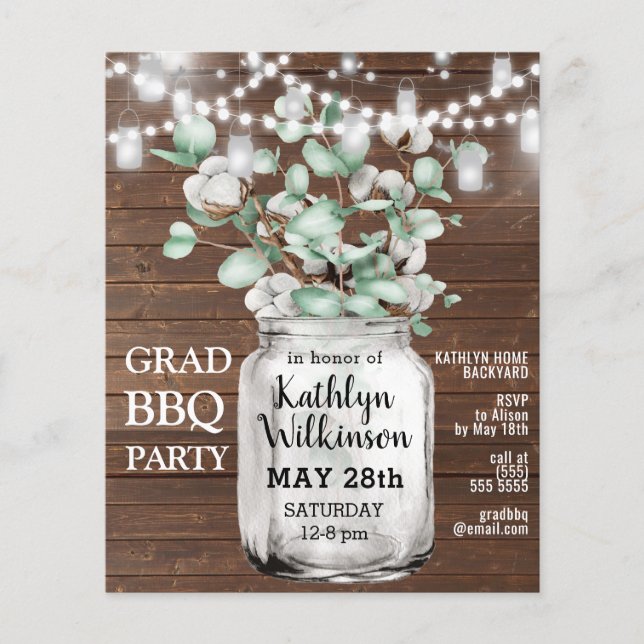 Papier BUDGET Eucalyptus Graduation BBQ Party Invitation (Devant)