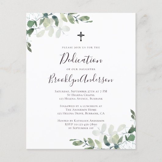 Papier Budget Eucalyptus Green Dedication Invitation (Devant)