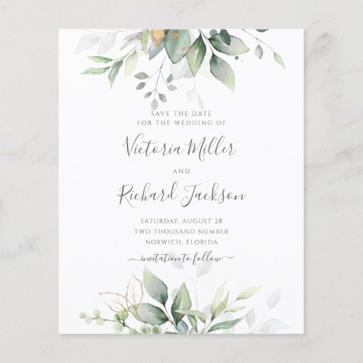 Papier Budget Eucalyptus Green Foliage Enregistrer La Dat (Devant)