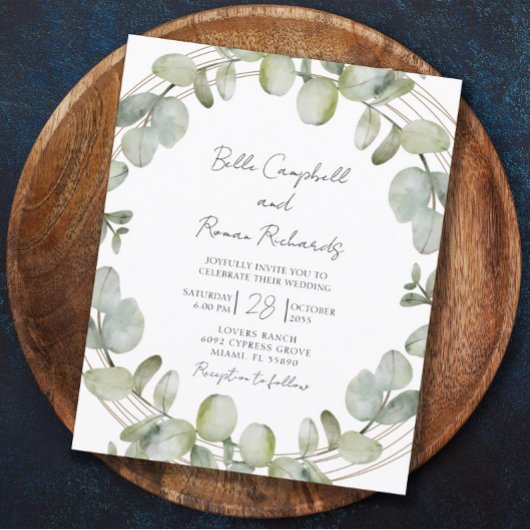 Papier Budget Eucalyptus Green Gold Faire-part de mariage