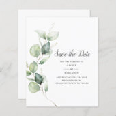 Papier Budget Eucalyptus Green Script Enregistrer la date (Devant / Derrière)