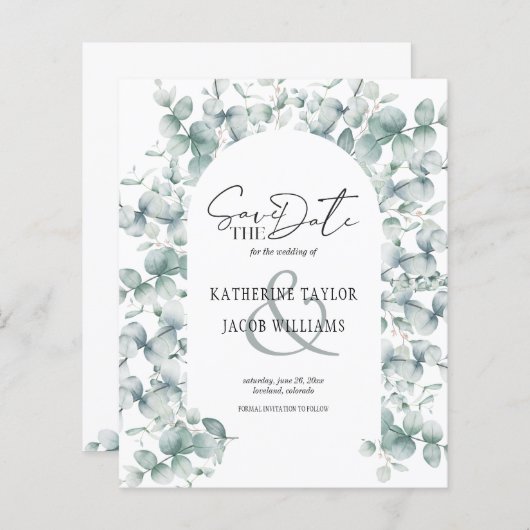 Papier Budget Eucalyptus Green Wedding Enregistrer la dat (Devant / Derrière)