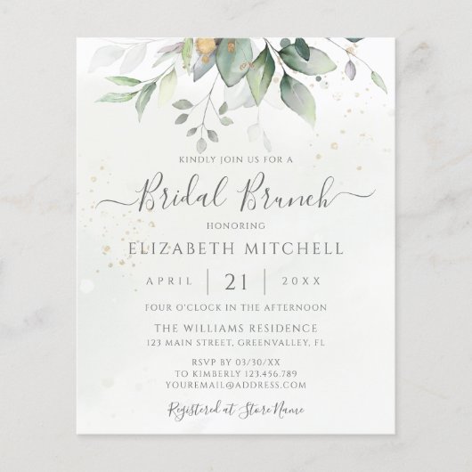 Papier Budget Eucalyptus Greenery Invitation de Brunch nu (Devant)