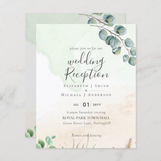 Papier Budget Eucalyptus Greenery Mariage réception (Devant / Derrière)