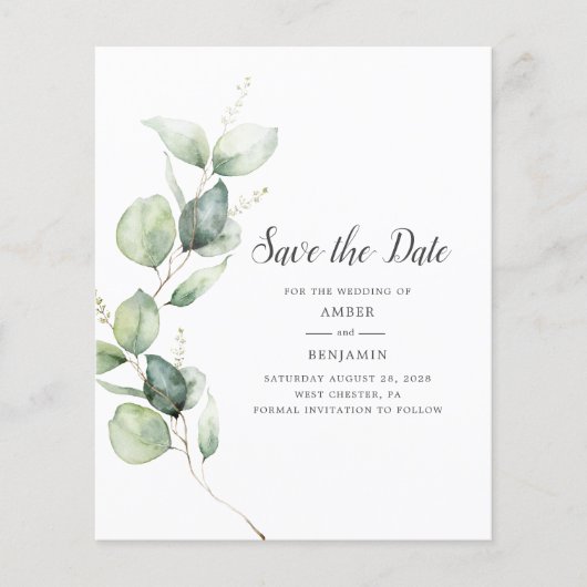 Papier Budget Eucalyptus Greenery Script Faire part de da (Devant)